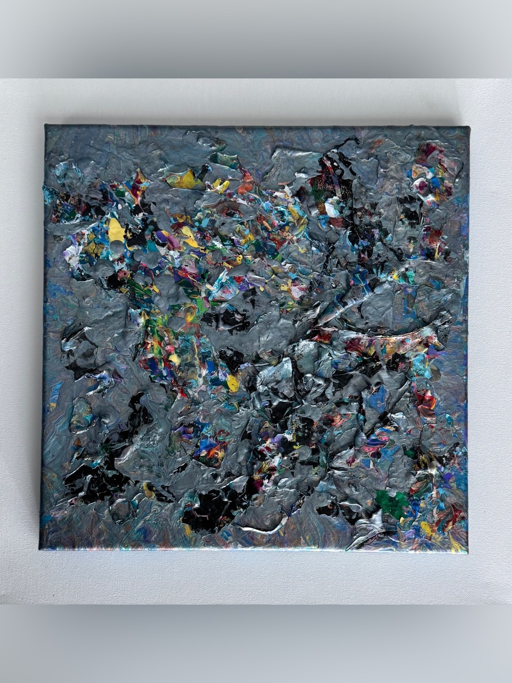 Abstract Textured Wall Art in Gray with Multicolor Accents